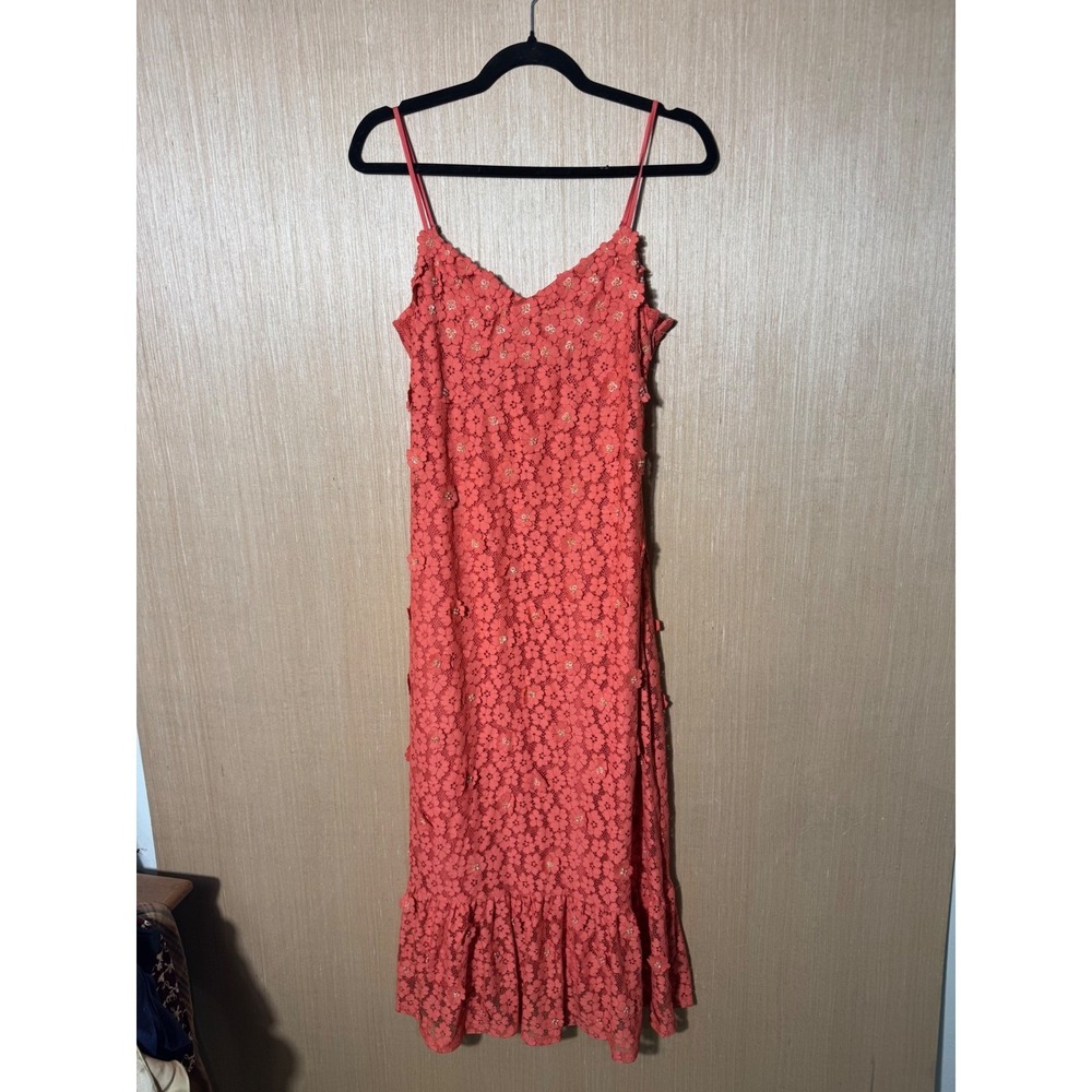 Michael Kors $325 floral appliqué Embellished‎ Corded Lace Ruffle-Hem Dress
